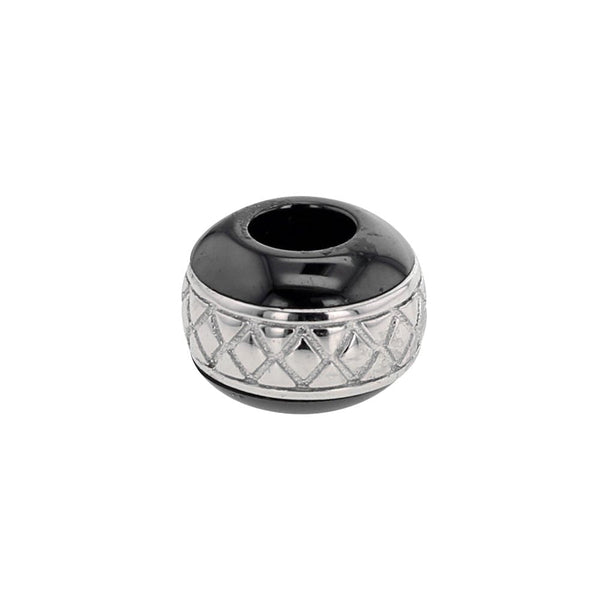 BEADS COLLECTIONS - BACI BELLI Perles Perle noire "Céramique" avec motif losanges en argent 925/1000 rhodié 314300N Perle noire "Céramique" avec motif losanges en argent 925/1000 rhodié - JOYLLIA
