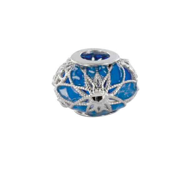 BEADS COLLECTIONS - BACI BELLI Perles Perle "Rosaces" en émail bleu et argent 925/1000 rhodié 314106 Perle "Rosaces" en émail bleu et argent 925/1000 rhodié - JOYLLIA