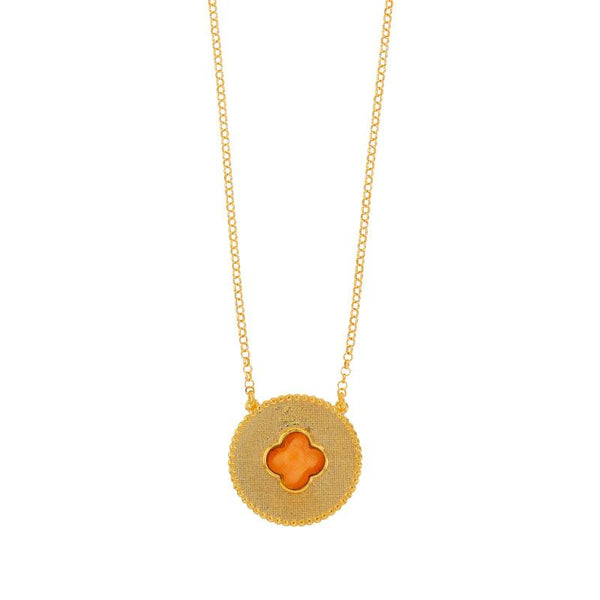 JOYLLIA Collier Argent 925/1000 Doré Collier BOHEMIAN MELODY médaille perlée argent 925/100 doré avec trèfle en Oeil de chat orange 3171082039DO Collier BOHEMIAN MELODY médaille perlée argent 925/100 doré avec trèfle en Oeil de chat orange - JOYLLIA