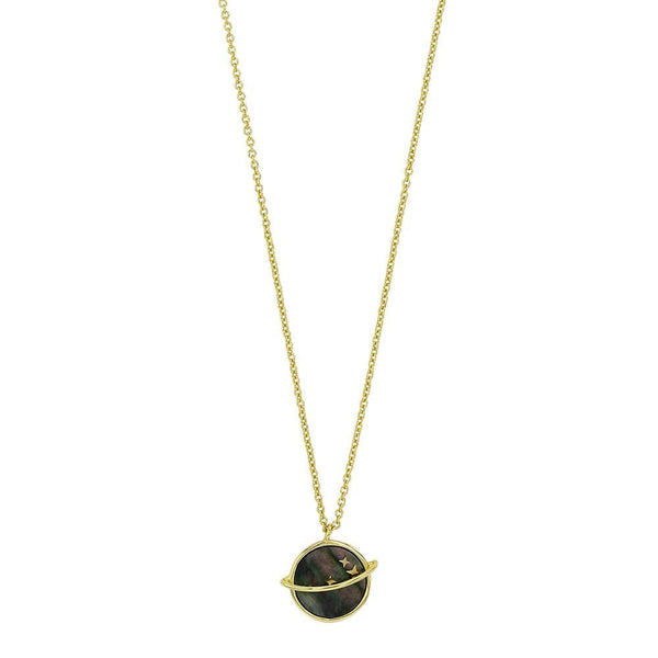 JOYLLIA Collier Argent 925/1000 Doré Collier MADRE PERLA argent 925/1000 doré planète Saturne en nacre noire ornée d'étoiles dorées 317058 Collier MADRE PERLA argent 925/1000 doré planète Saturne en nacre noire ornée d'étoiles dorées - JOYLLIA