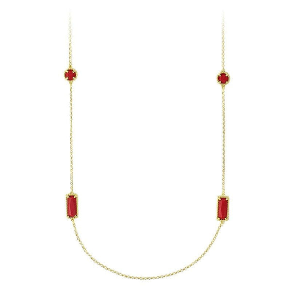 JOYLLIA Collier Argent 925/1000 Doré Collier Sautoir rectangle perlé en argent 925/1000 rhodié orné de verre imitation corail 3170148DC Collier Sautoir rectangle perlé en argent 925/1000 rhodié orné de verre imitation corail - JOYLLIA