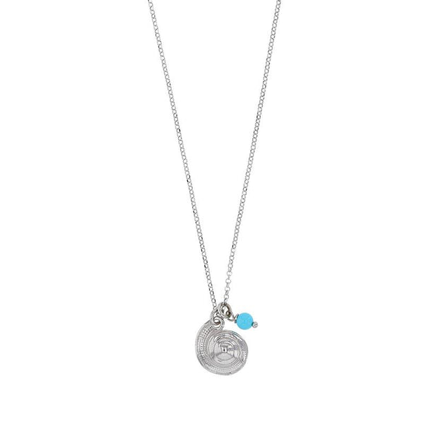 JOYLLIA Collier Argent 925/1000 Rhodié Collier coquillage rond orné d'une pierre synthétique turquoise, argent 925/1000 rhodié 3170181 Collier coquillage rond orné d'une pierre synthétique turquoise, argent 925/1000 rhodié - JOYLLIA
