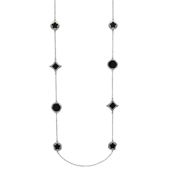 JOYLLIA Collier Argent 925/1000 Rhodié Collier Sautoir argent 925/1000 rhodié avec motifs en agate noire 3170201AN Collier Sautoir argent 925/1000 rhodié avec motifs en agate noire - JOYLLIA