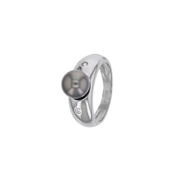 JOYLLIA Bague Bague argent 925/1000 rhodié, 2 oxydes de zirconium et perle de culture de Tahiti ronde Bague argent 925/1000 rhodié, 2 oxydes de zirconium et perle de culture de Tahiti ronde - JOYLLIA