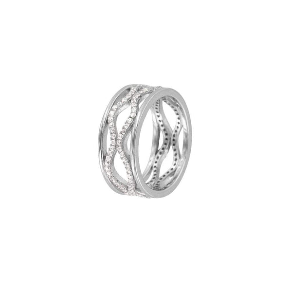 JOYLLIA Bague Bague microserti large motif vagues d'oxydes et argent 925/1000 rhodié Bague microserti large motif vagues d'oxydes et argent 925/1000 rhodié - JOYLLIA