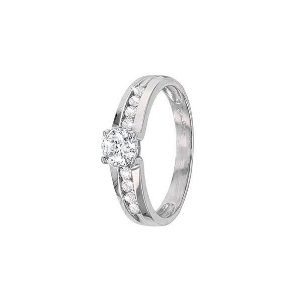 JOYLLIA Bague Bague type Solitaire Or blanc 375/1000 avec oxyde de zirconium 5 mm et épaules empierrées Bague type Solitaire Or blanc 375/1000 avec oxyde de zirconium 5 mm et épaules empierrées - JOYLLIA