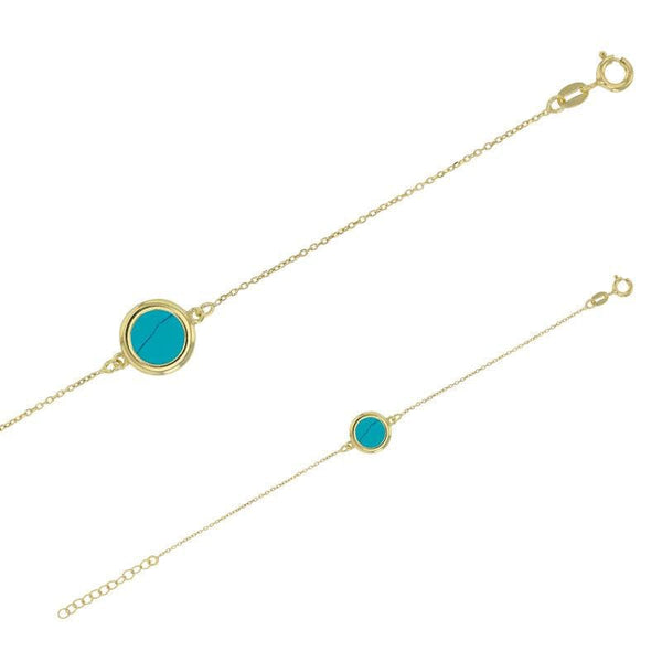 JOYLLIA Bracelet Argent 925/1000 Doré Bracelet argent 925/1000 doré chaîne fine avec turquoise reconstituée ronde 3180251DT Bracelet argent 925/1000 doré chaîne fine avec turquoise reconstituée ronde - JOYLLIA