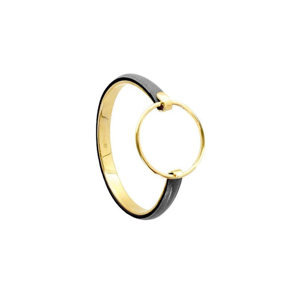 JOYLLIA Bracelet Argent 925/1000 Doré Bracelet jonc rond argent 925/1000 doré et cuir de bovin noir 318549DN Bracelet jonc rond argent 925/1000 doré et cuir de bovin noir - JOYLLIA