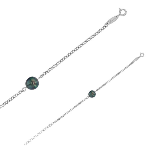 JOYLLIA Bracelet Argent 925/1000 Rhodié Bracelet argent 925/1000 rhodié orné d'une perle de culture de Tahiti baroque cerclée 318528 Bracelet argent 925/1000 rhodié orné d'une perle de culture de Tahiti baroque cerclée - JOYLLIA
