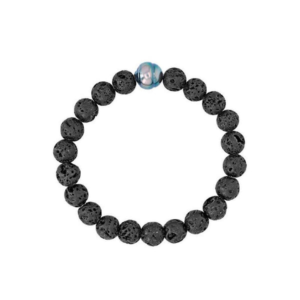 JOYLLIA Bracelet Argent 925/1000 Rhodié Bracelet élastique pierres de lave et perle de culture de Tahiti baroque cerclée 318534 Bracelet élastique pierres de lave et perle de culture de Tahiti baroque cerclée - JOYLLIA