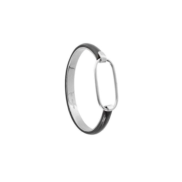 JOYLLIA Bracelet Argent 925/1000 Rhodié Bracelet jonc ovale argent 925/1000 rhodié et cuir de bovin noir 318548N Bracelet jonc ovale argent 925/1000 rhodié et cuir de bovin noir - JOYLLIA