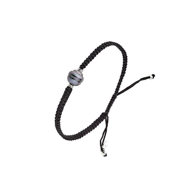 JOYLLIA Bracelet Argent 925/1000 Rhodié Bracelet réglable coton tressé noir avec perle de culture de Tahiti baroque cerclée 318532N Bracelet réglable coton tressé noir avec perle de culture de Tahiti baroque cerclée - JOYLLIA