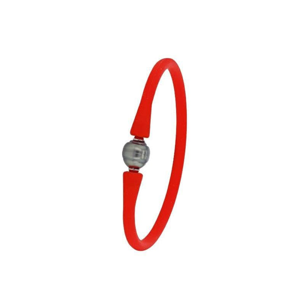 JOYLLIA Bracelet Argent 925/1000 Rhodié Bracelet silicone rouge et acier, perle de culture de Tahiti baroque cerclée 318535R Bracelet silicone rouge et acier, perle de culture de Tahiti baroque cerclée - JOYLLIA