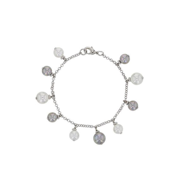 JOYLLIA Bracelet Bracelet chaîne laiton rhodié, perles de Majorque blanches et grises 318167 Bracelet chaîne laiton rhodié, perles de Majorque blanches et grises - JOYLLIA