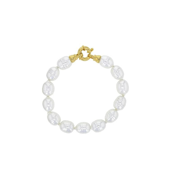 JOYLLIA Bracelet Bracelet en perles de Majorque baroques blanches, fermoir laiton doré 328010 Bracelet en perles de Majorque baroques blanches, fermoir laiton doré - JOYLLIA