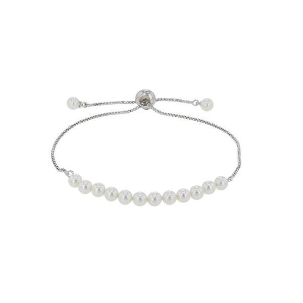 JOYLLIA Bracelet Bracelet réglable maille Vénitienne en laiton rhodié, perles de Majorque blanches 318165 Bracelet réglable maille Vénitienne en laiton rhodié, perles de Majorque blanches - JOYLLIA
