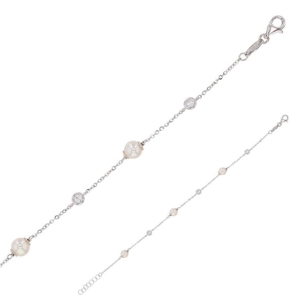 JOYLLIA Bracelet Or 375/1000 Bracelet Or blanc 375/1000 orné de perles de culture d'eau douce et d'oxydes de zirconium 398044 Bracelet Or blanc 375/1000 orné de perles de culture d'eau douce et d'oxydes de zirconium - JOYLLIA