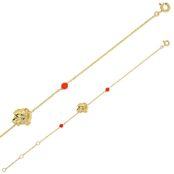 JOYLLIA Bracelet Or 375/1000 Bracelet Tête de Maure Or 375/1000 avec pierres synthétiques couleur corail 398063 Bracelet Tête de Maure Or 375/1000 avec pierres synthétiques couleur corail - JOYLLIA