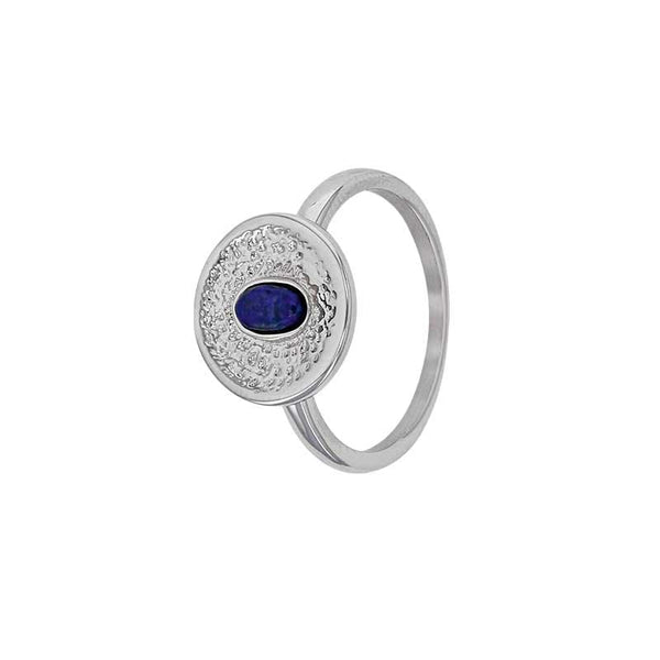 one man show Bague Bague Acier martelé et Lapis Lazuli Bague Acier martelé et Lapis Lazuli - JOYLLIA