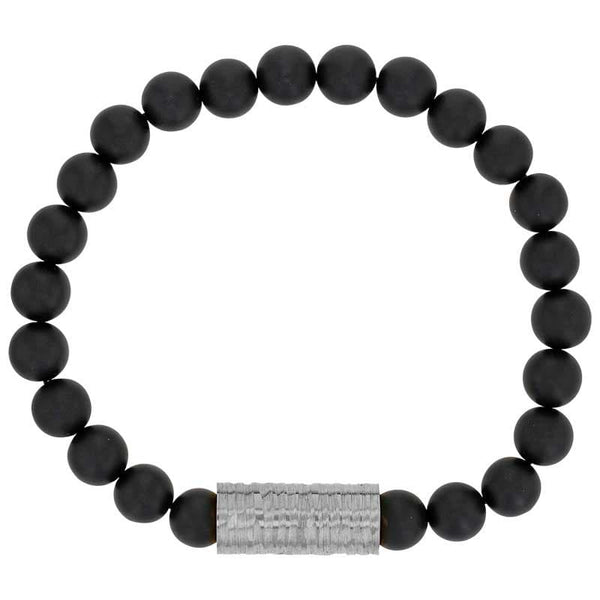 one man show Bracelet Acier Bracelet boules en Agate noire avec élément en acier - grand modèle 318092H Bracelet boules en Agate noire avec élément en acier - grand modèle - JOYLLIA