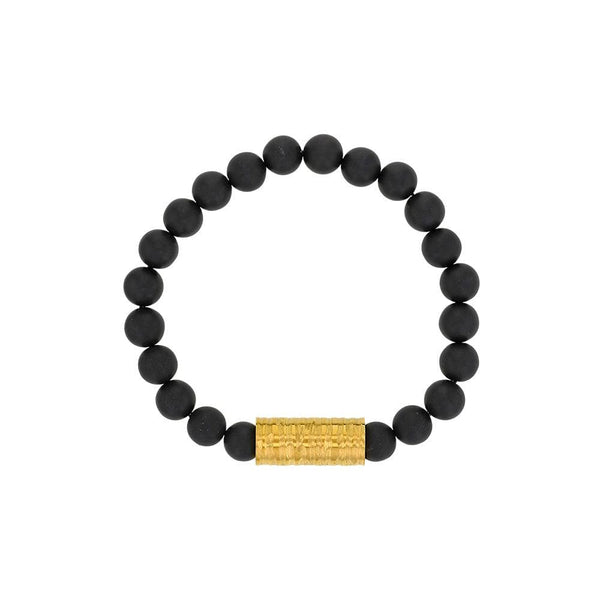 one man show Bracelet Acier Bracelet élastique 20cm en perles d'Agate noire et perle tube uni en acier doré 318082D Bracelet élastique 20cm en perles d'Agate noire et perle tube uni en acier doré - JOYLLIA