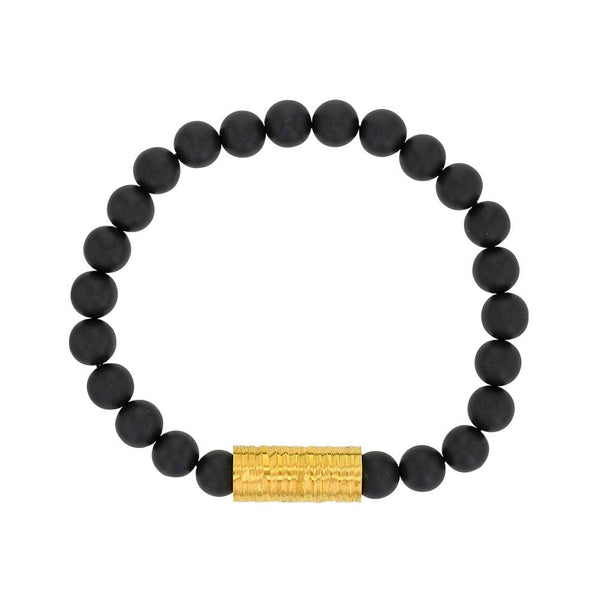 one man show Bracelet Acier Bracelet élastique 22cm en perles d'Agate noire et perle tube uni en acier doré 318082H Bracelet élastique 22cm en perles d'Agate noire et perle tube uni en acier doré - JOYLLIA