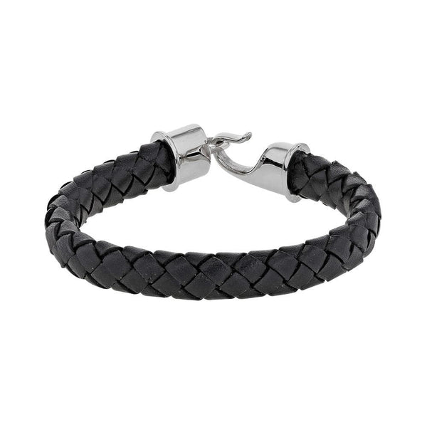 one man show Bracelet Acier Bracelet homme tressé en cuir de bovin noir et fermoir à crochet en acier 318026 Bracelet homme tressé en cuir de bovin noir et fermoir à crochet en acier - JOYLLIA