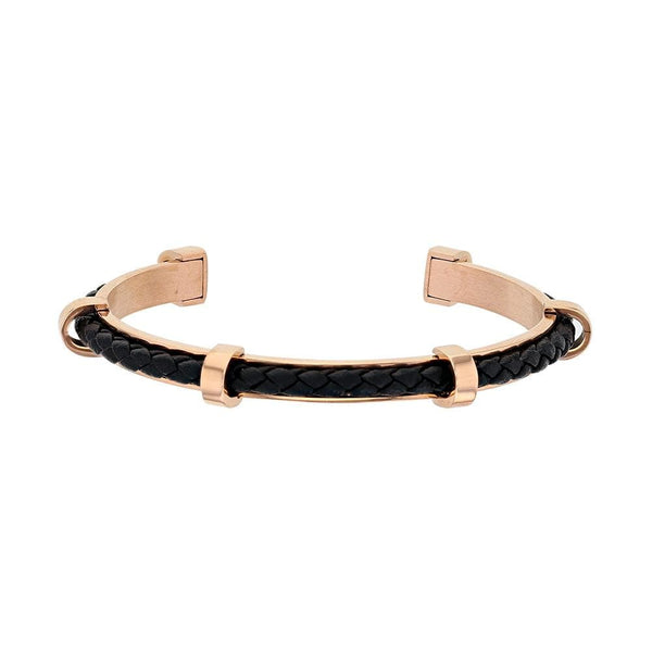 one man show Bracelet Acier Bracelet ouvert en acier doré-rose avec un cordon synthétique noir 318028R Bracelet ouvert en acier doré-rose avec un cordon synthétique noir - JOYLLIA